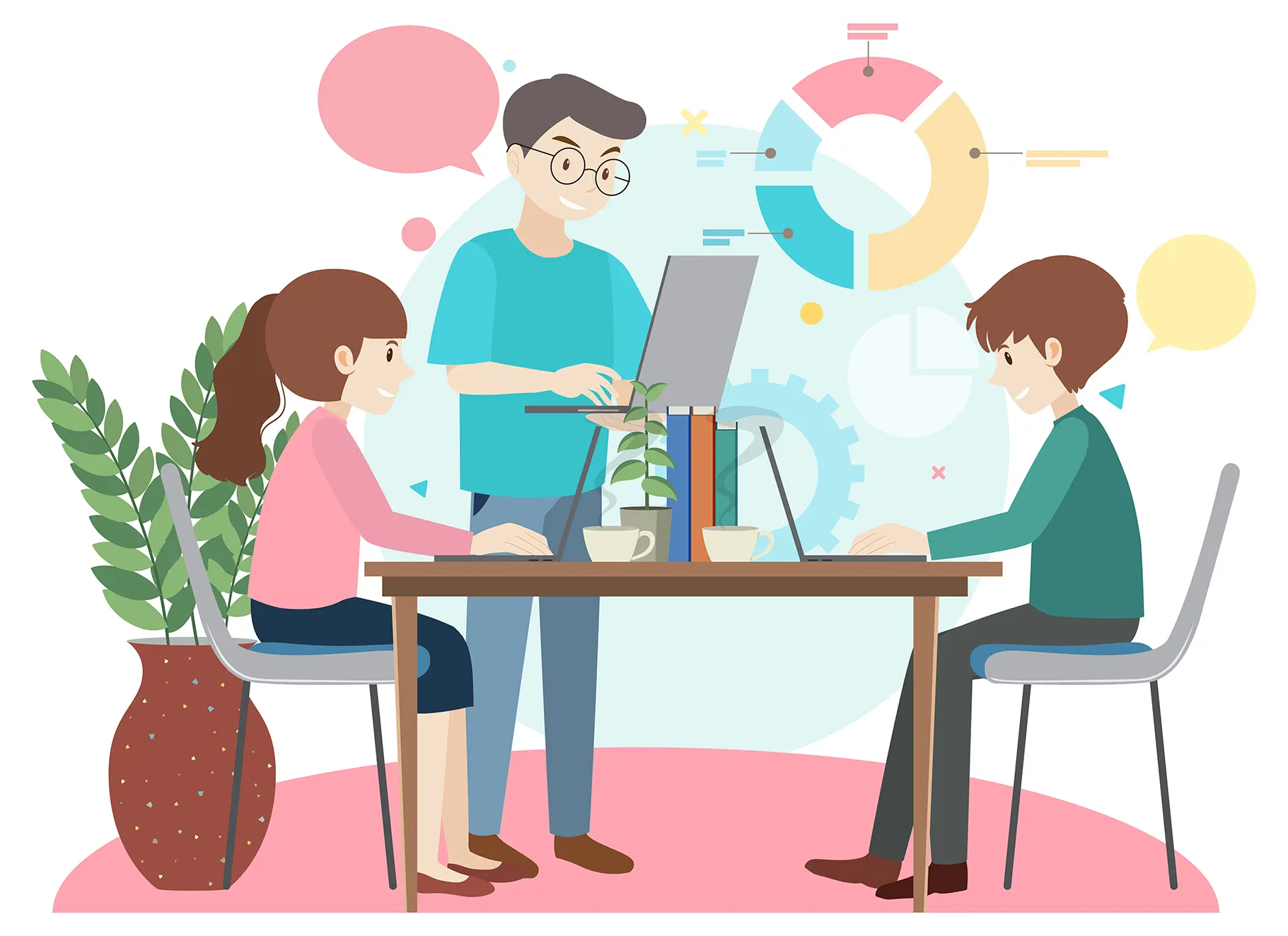 Ilustracion de personas aplicando comunicacion asertiva